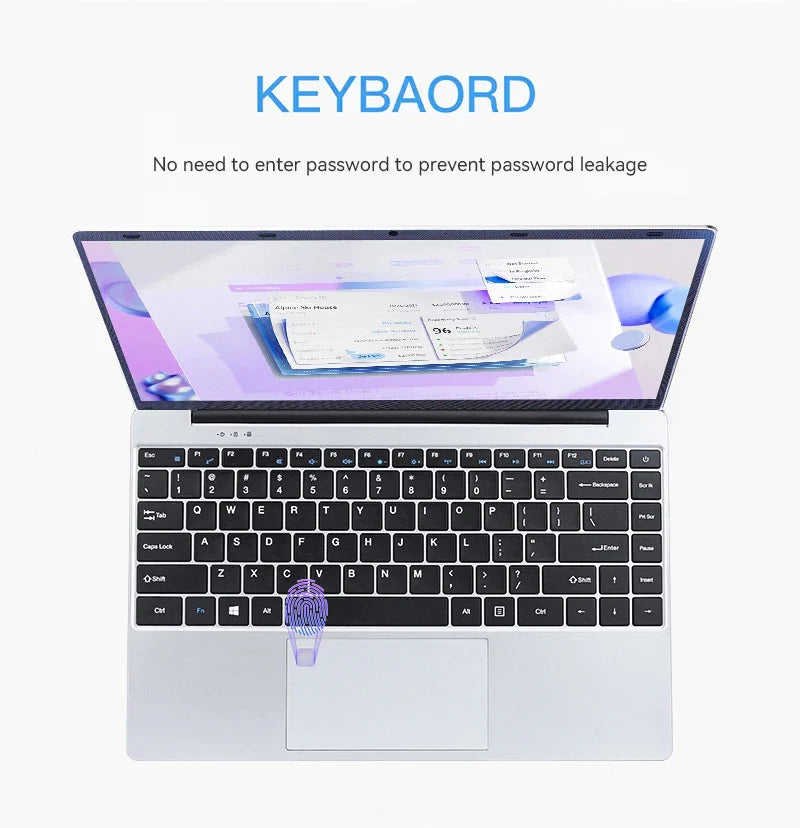 FIREBAT A14 Laptop — 14.1" FHD | Intel N5095 | 16GB LPDDR4 RAM | 512GB/1TB SSD | Lightweight Business Notebook with Fingerprint Unlock