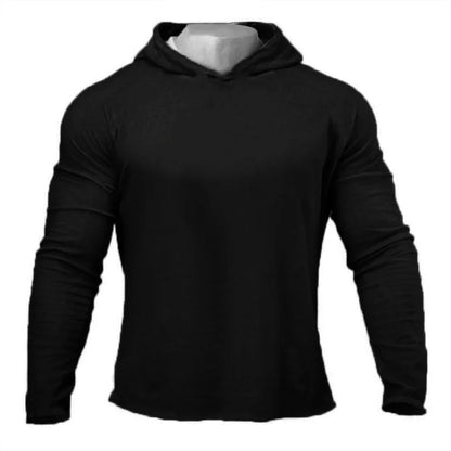Men’s Slim Fit Gym Hoodie Long Sleeve – Breathable Cotton Fitness & Bodybuilding Sports T-Shirt