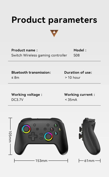 Wireless Pro Gamepad Controller for Nintendo Switch OLED/Lite & Elite – Bluetooth 6-Axis Joystick for PC & Steam Deck