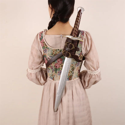 Medieval Sword Shoulder Double Back Scabbard - PU Leather Rapier Sheath with Buckle Strap for Viking Knight Cosplay