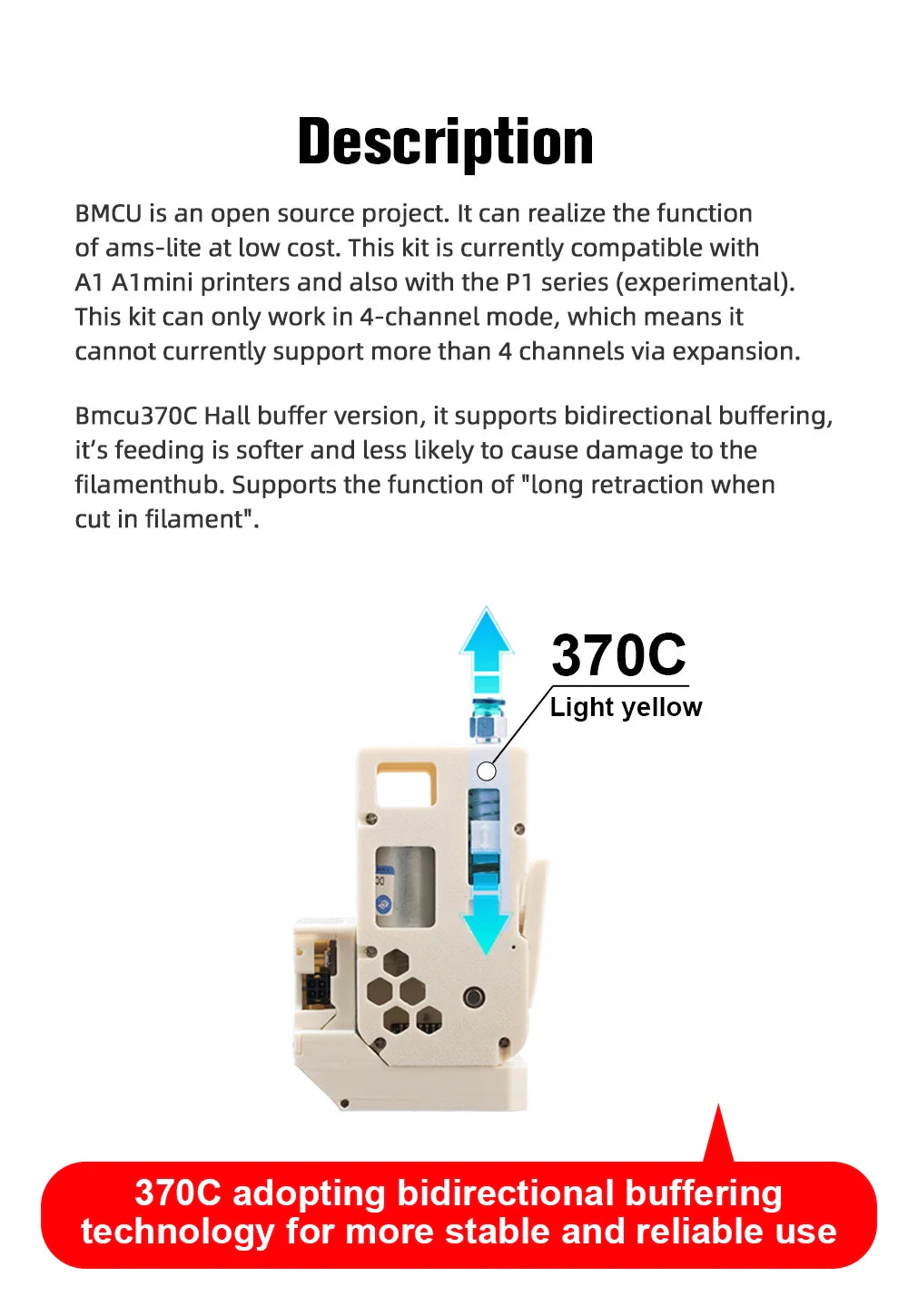 BLV AMS Lite BMCU370C Auto Refill Farm — Durable 3D Printer Accessory for A1 & A1 MINI, Strictly Tested, Type-C Support