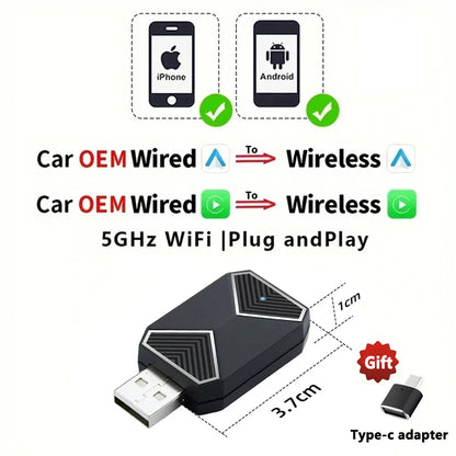 EKIY 2-in-1 Mini Wireless CarPlay & Android Auto Adapter for Cars with Wired Systems
