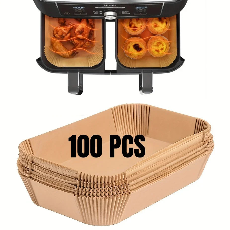 Air Fryer Disposable Paper Liners - Oil Proof, Waterproof Baking Paper in Round, Square & Rectangle for Kitchen & Party Supplies