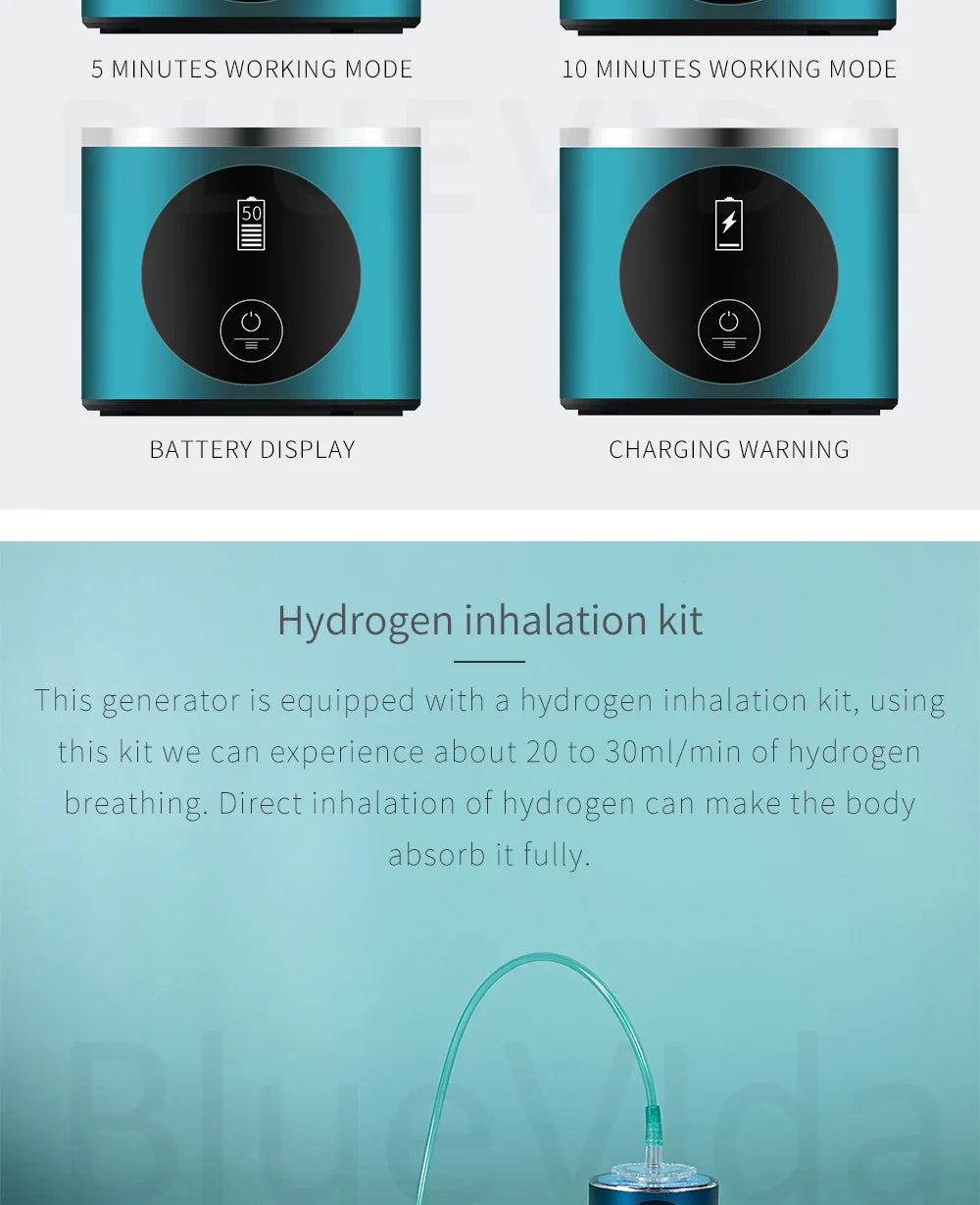 BlueVida 8th Gen Nano Hydrogen Water Generator Bottle - DuPont SPE/PEM Hydrogenator with H2 Inhaler & Touch Button