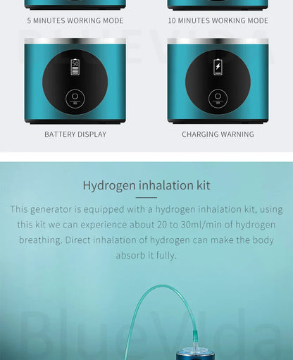 BlueVida 8th Gen Nano Hydrogen Water Generator Bottle - DuPont SPE/PEM Hydrogenator with H2 Inhaler & Touch Button
