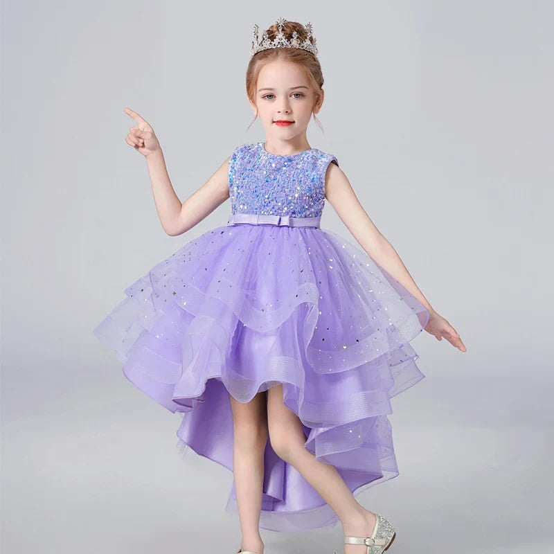 Sequin Lace Tuxedo Dress for Girls - Sleeveless Fluffy Mesh Wedding & Party Dress Ages 3–13