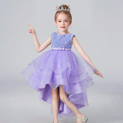 Sequin Lace Tuxedo Dress for Girls - Sleeveless Fluffy Mesh Wedding & Party Dress Ages 3–13