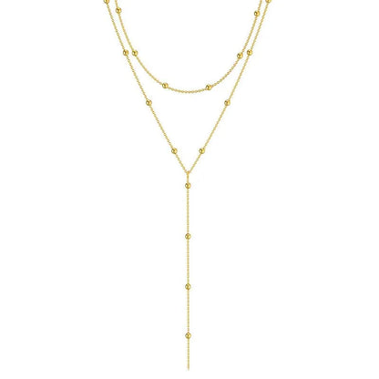 Gold Plated Lariat Necklace – Double Layered Long Chain Drop Pendant Choker for Women, Fashion Jewelry Gift