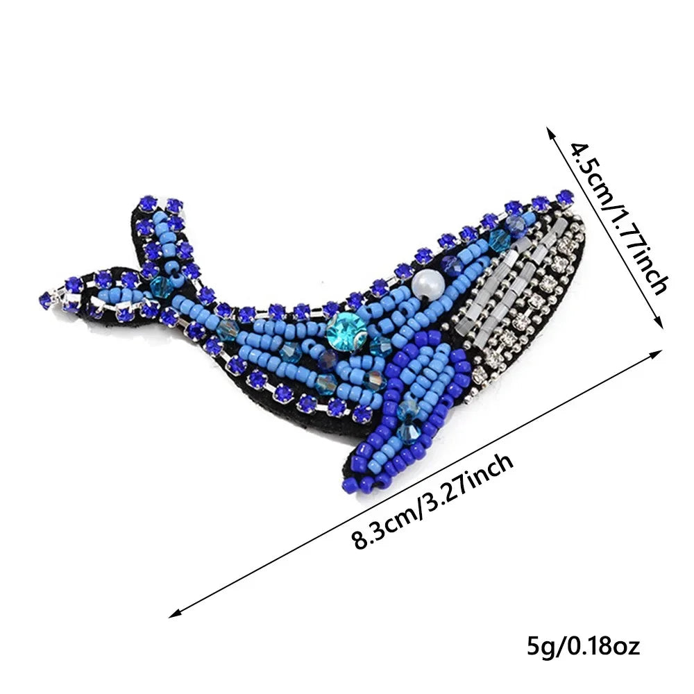 3D Marine Animal Patches - Handmade Beaded Seahorse Starfish Crab DIY Sewing Accessories for Clothing Decor