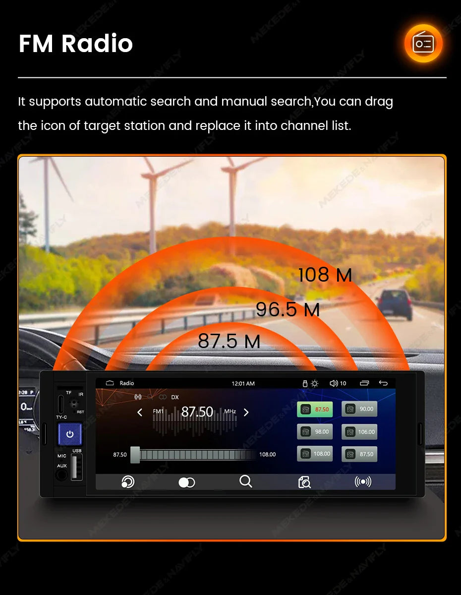 1DIN Universal 6.86" MP5 Car Radio – Wireless CarPlay Android Auto Multimedia Video Player with AUX, USB, SWC, Bluetooth & Touchscreen