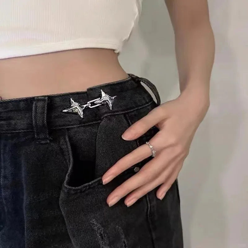 Four-Pointed Star Adjustable Waist Tightener Buckle – Fashion Jeans Waist Cincher Clip Accessory
