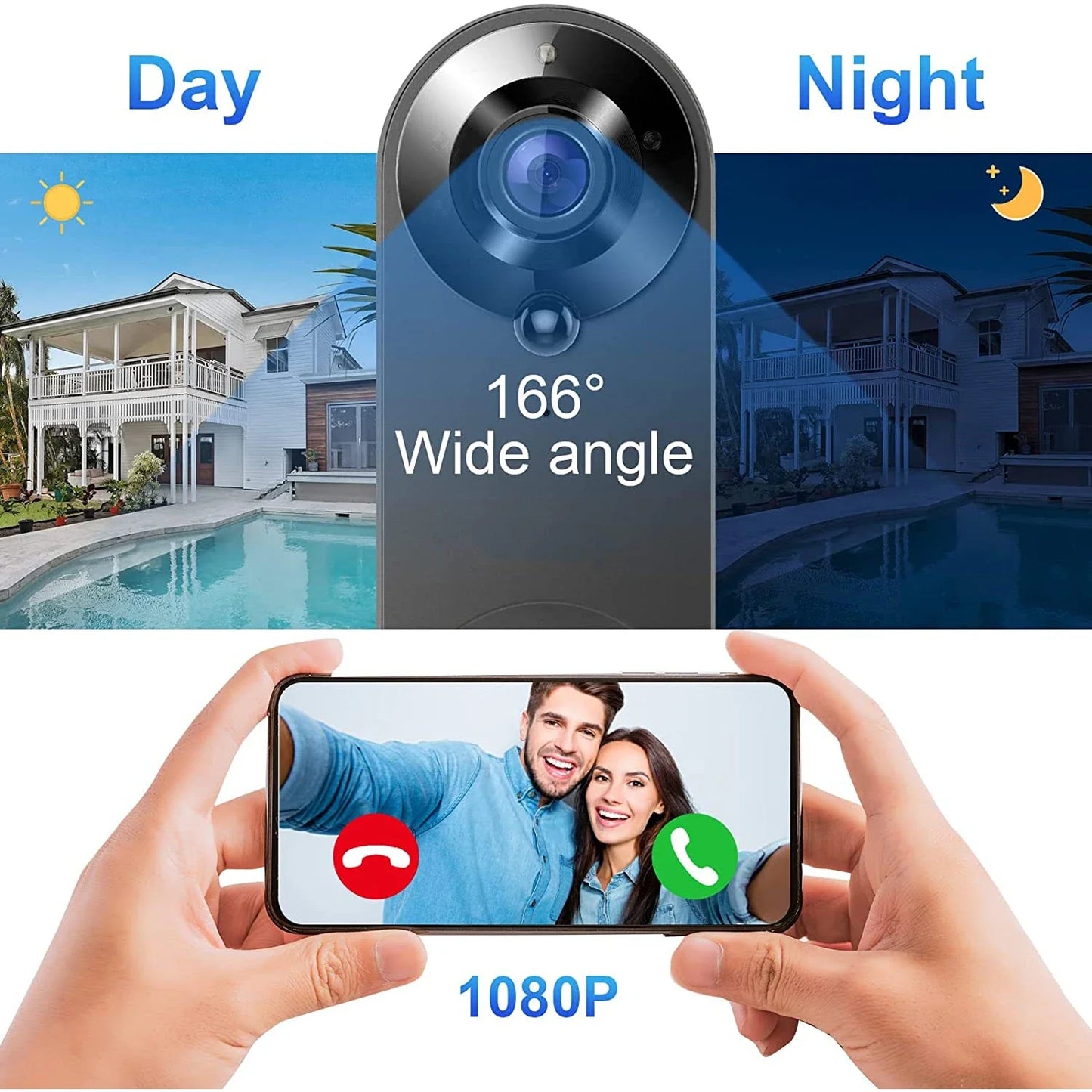 1080P Wireless Video Doorbell Camera – WiFi Smart Doorbell, Tuya Smart Home Security, Motion Detection, Night Vision, Intercom