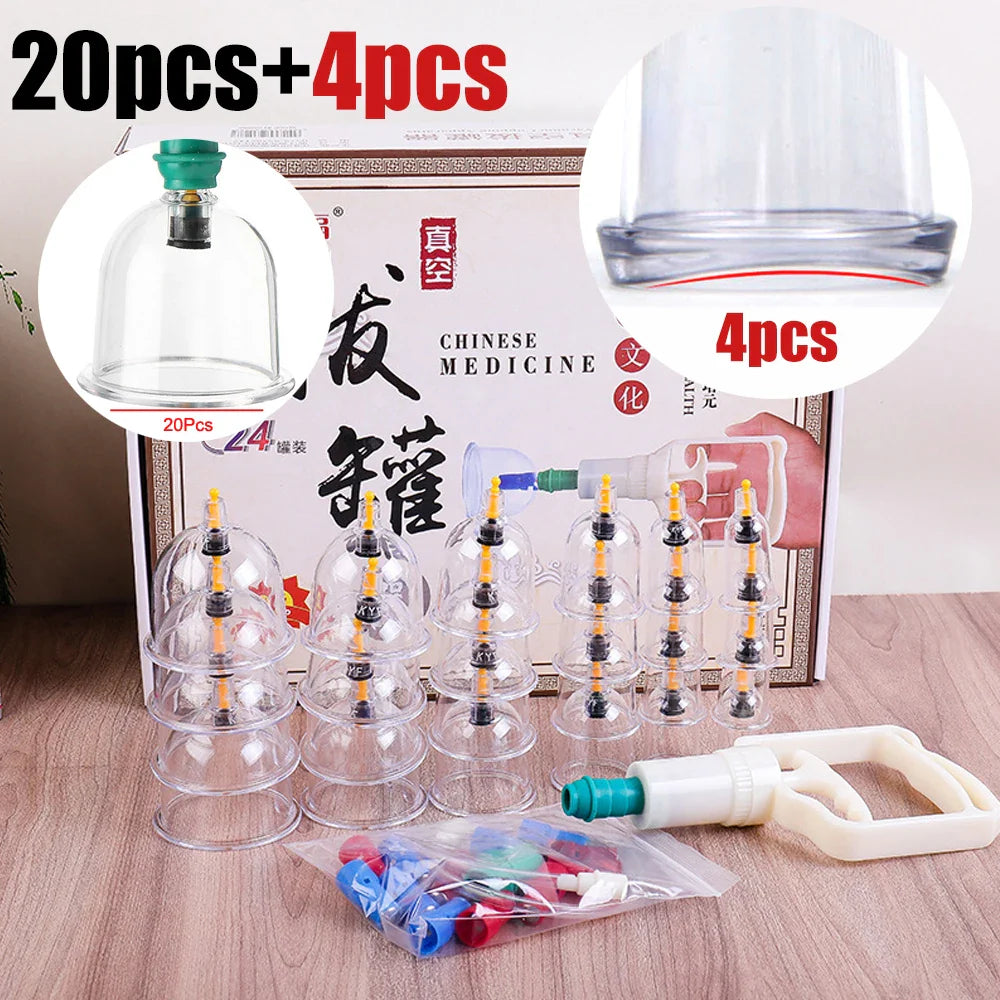 12/24-Cup Chinese Vacuum Cupping Therapy Set – Pull-Out Suction Massager for Pain Relief & Muscle Relaxation