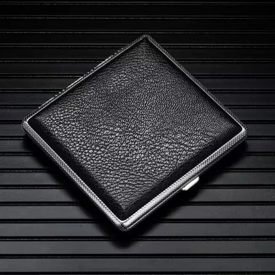 Leather Cigarette Case Holder - 20-Stick Capacity Metal Storage Box for Men, Portable Smoking Accessory Gift