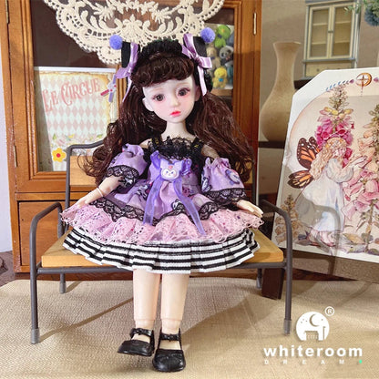 30cm 1/6 BJD Ball Jointed Doll – Starry Gray Eyes with Lolita Fashion Dress, DIY Toy Gift for Girls