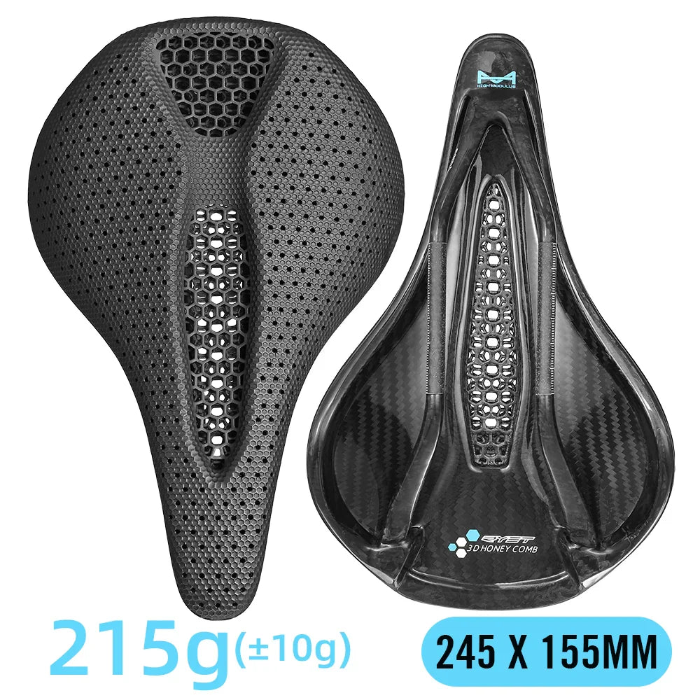 RYET Ultra Full Carbon 3D Printed Bike Saddle — 145mm Lightweight MTB Seat with High Modulus Carbon Fiber Base