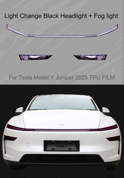 Tesla Model Y 2025 TPU Blackened Headlight & Taillight Protective Film – Juniper Color Changing Film