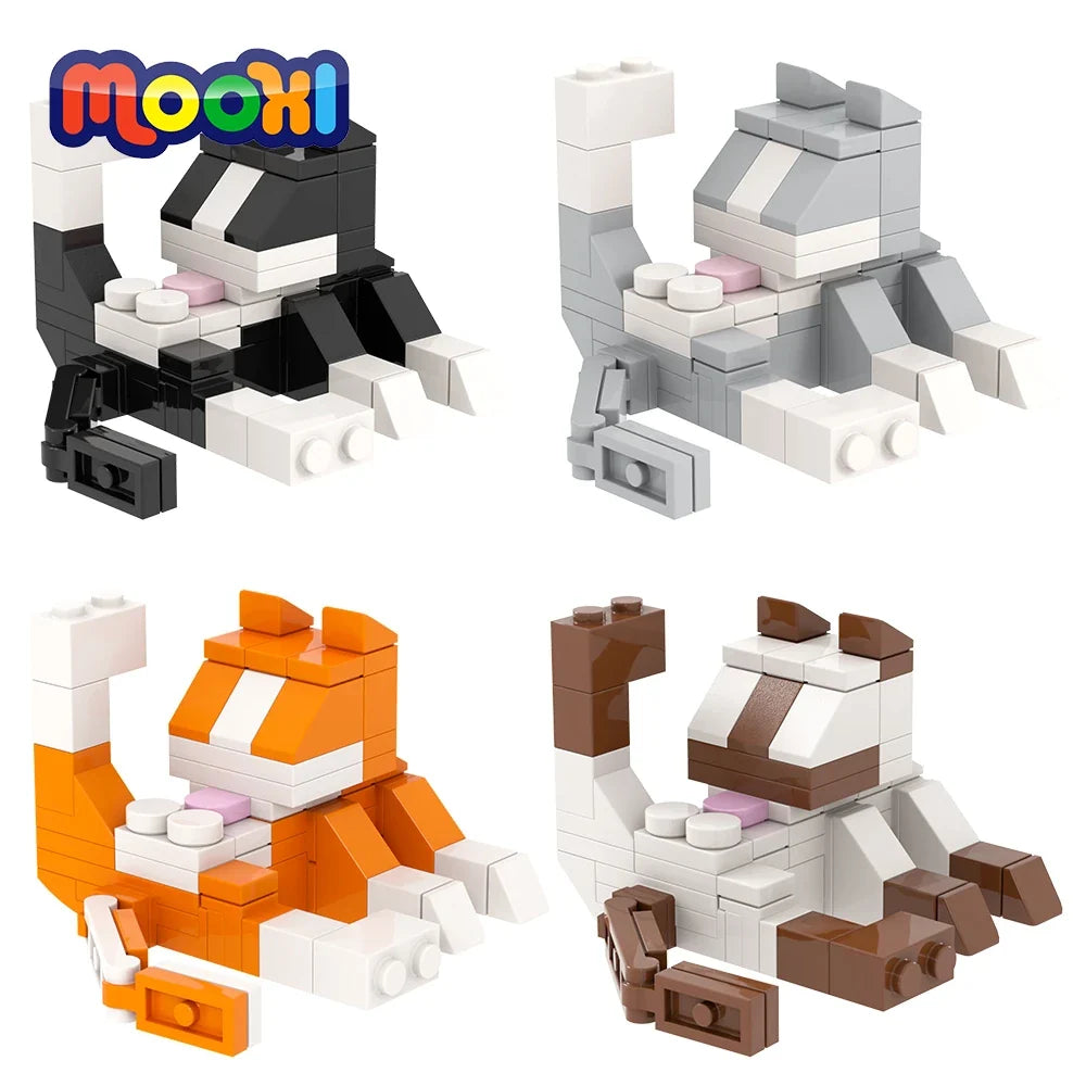 MOOXI Animal Series 62PCS MOC Cat Figures – DIY Building Blocks Educational Toys for Kids, Birthday Gift MOC3042-3045