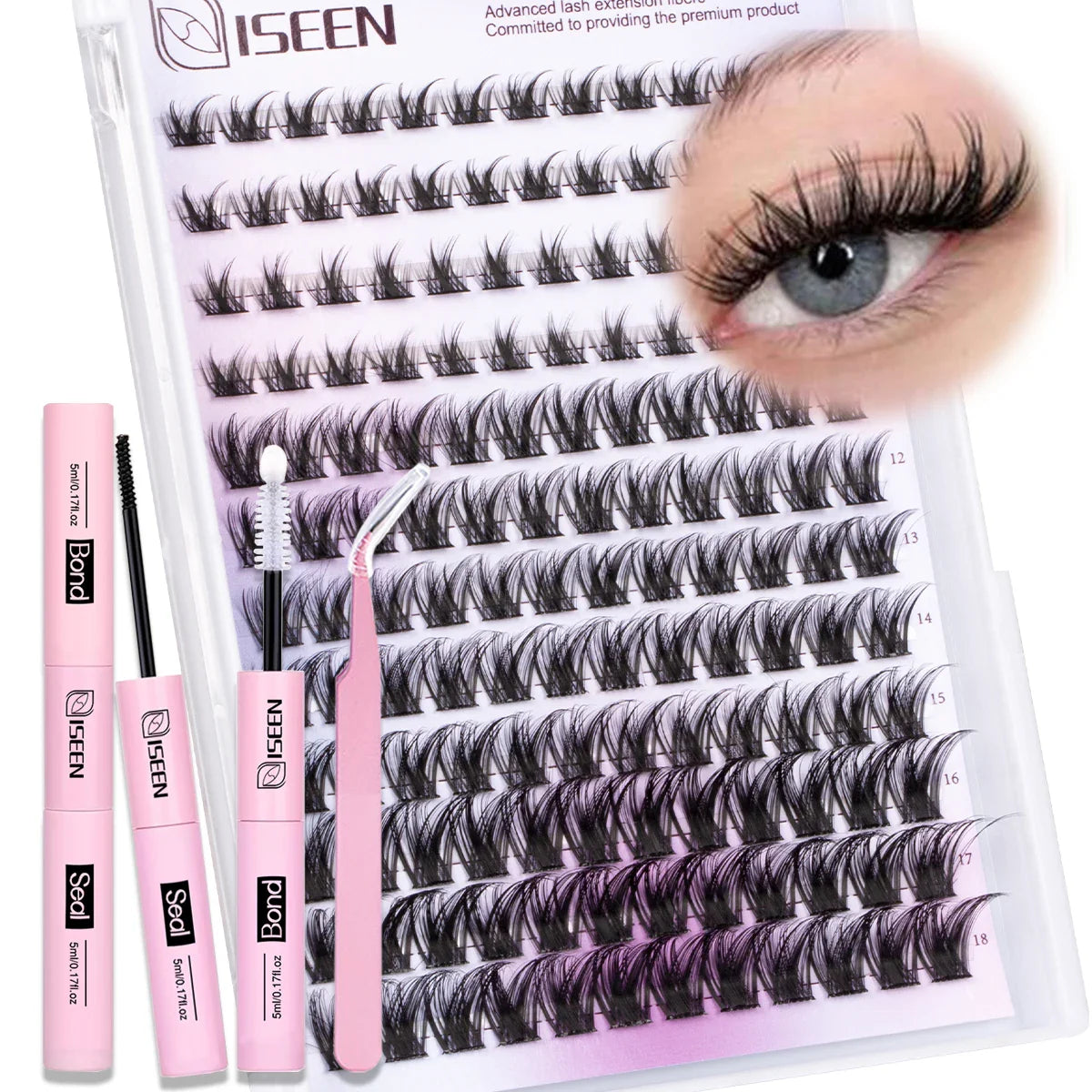 DIY Lash Clusters Kit – Wispy Natural C Curl Eyelash Extensions 8–16mm with Bond & Seal for Salon-Style Eyelash Makeup