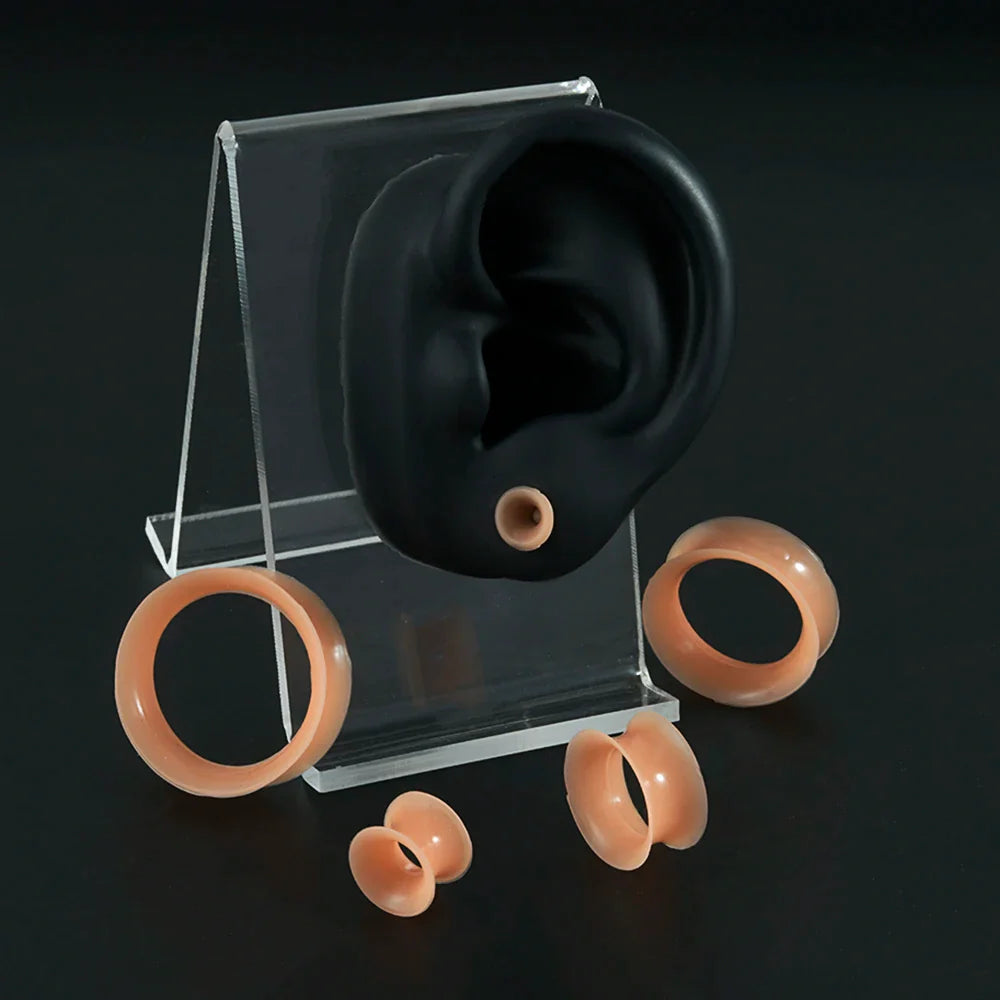 Pair Soft Flexible Ear Tunnels – Double Flare Flesh Tunnel Ear Plugs, Thin Silicone Gauge Expander Earrings for Stretched Ears