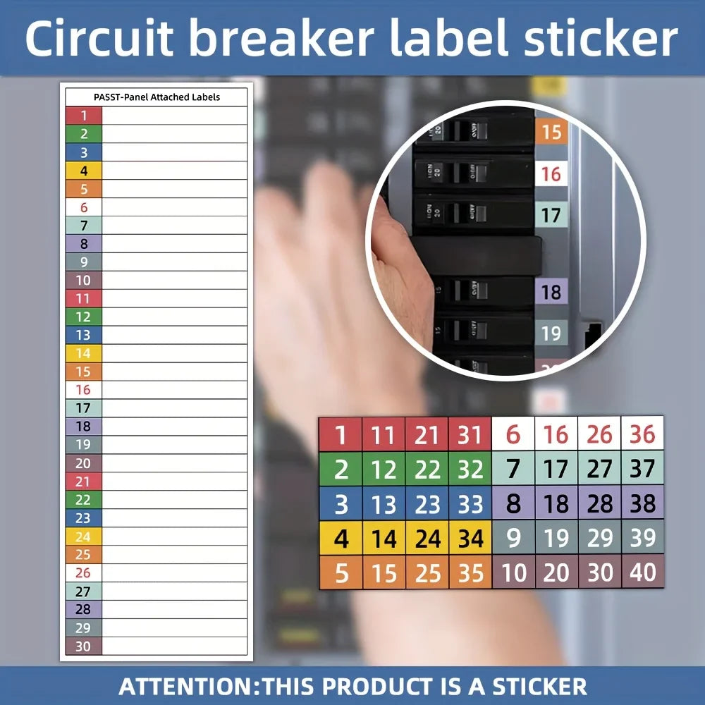 Circuit Breaker Label Sticker Set – Handwritten Stickers for Electrical Panels, Boxes & Shielding Covers