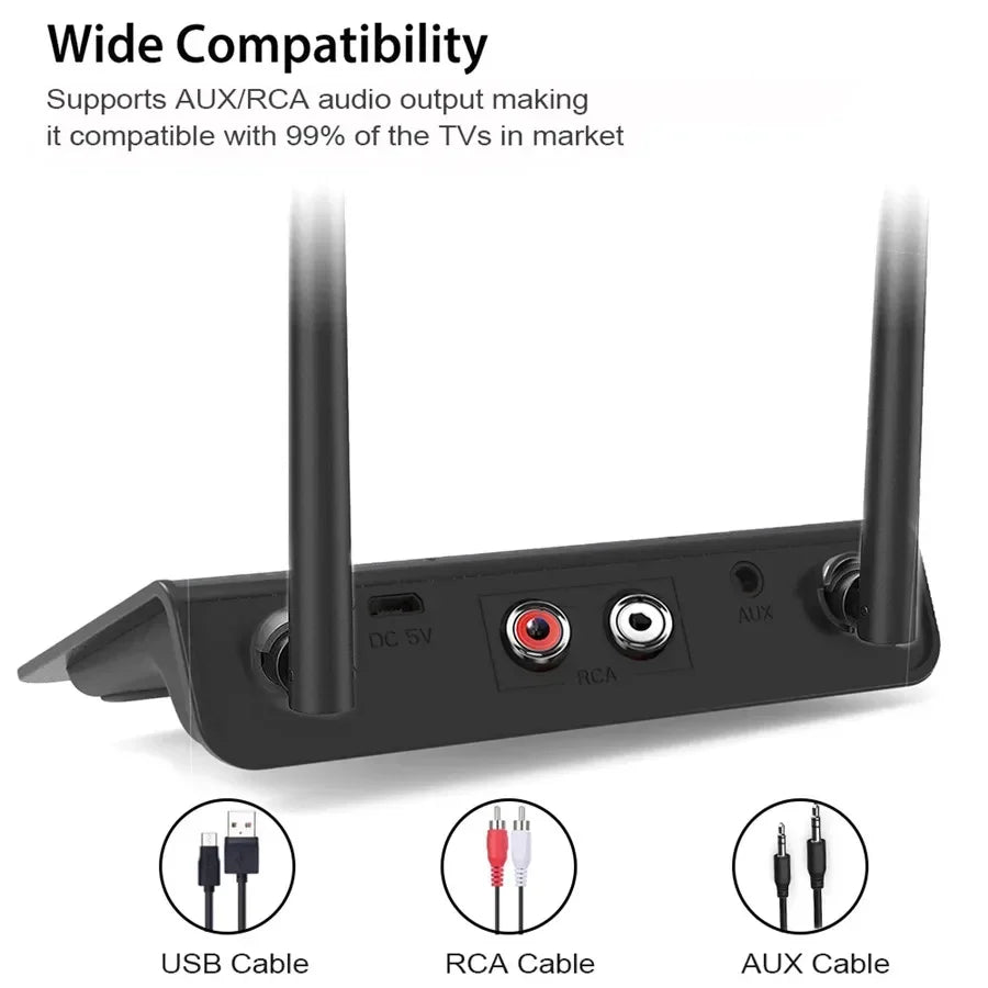 Bluetooth 5.0 Audio Transmitter Receiver 80M Range AptX HD Low Latency Wireless Adapter 3.5mm AUX & RCA for TV PC Headphones