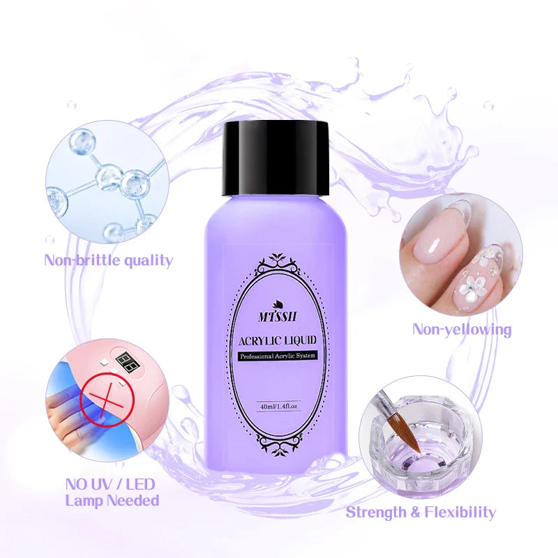 Nail Crystal Powder Kit – Acrylic Liquid Set with Pink & White Powder, Nail Brush for Extension & Carving, Beginner Set
