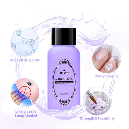 Nail Crystal Powder Kit – Acrylic Liquid Set with Pink & White Powder, Nail Brush for Extension & Carving, Beginner Set