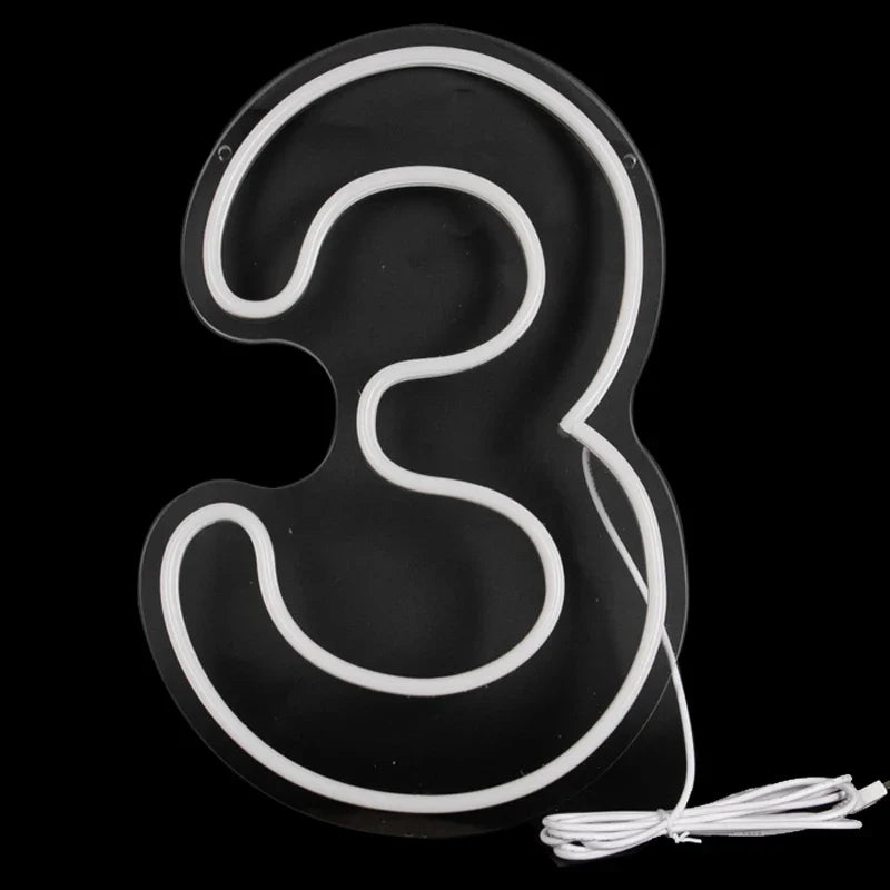 Numbers Neon Sign 0–9 – Acrylic LED Birthday, Wedding & Business Wall Decor with Switch
