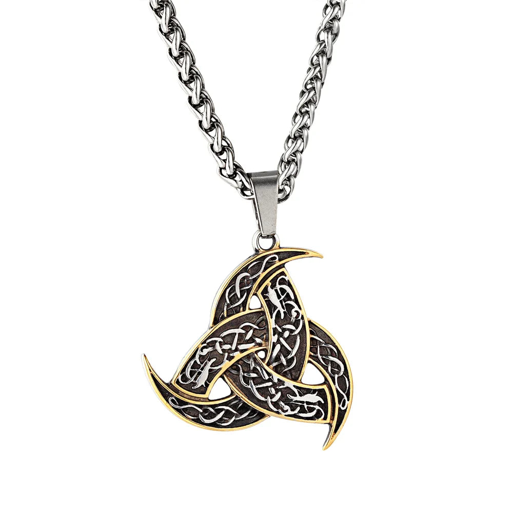 Men’s Celtics Knot Trinity Pendant Necklace — Stainless Steel Norse Runes Viking Amulet, Slavic Icelandic Vintage Jewelry Gift