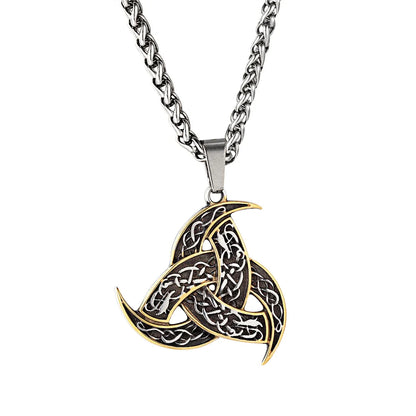 Men’s Celtics Knot Trinity Pendant Necklace — Stainless Steel Norse Runes Viking Amulet, Slavic Icelandic Vintage Jewelry Gift