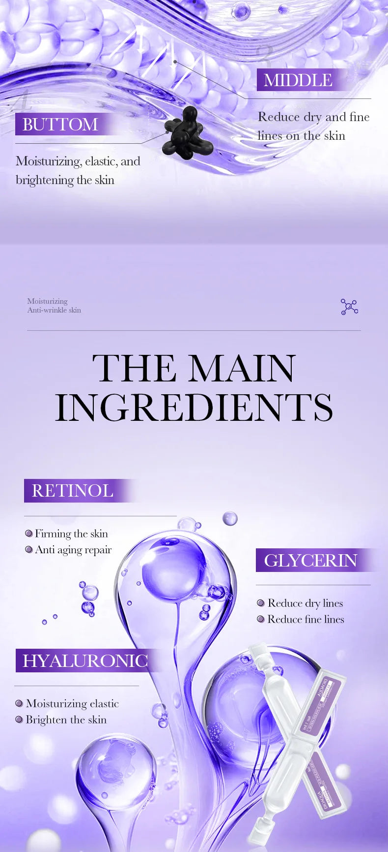 30pcs BIOAQUA Retinol Vitamin C Hyaluronic Acid Serum — Moisturizing, Firming, Hydrating Facial Essence for Skin Care