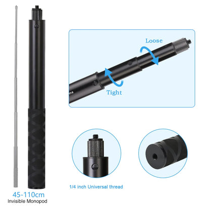 Motorcycle Panoramic Selfie Stick for Insta360 One X2/X3, Monopod Handlebar Mount Bracket, Compatible with GoPro Max Hero 11 Accessories
