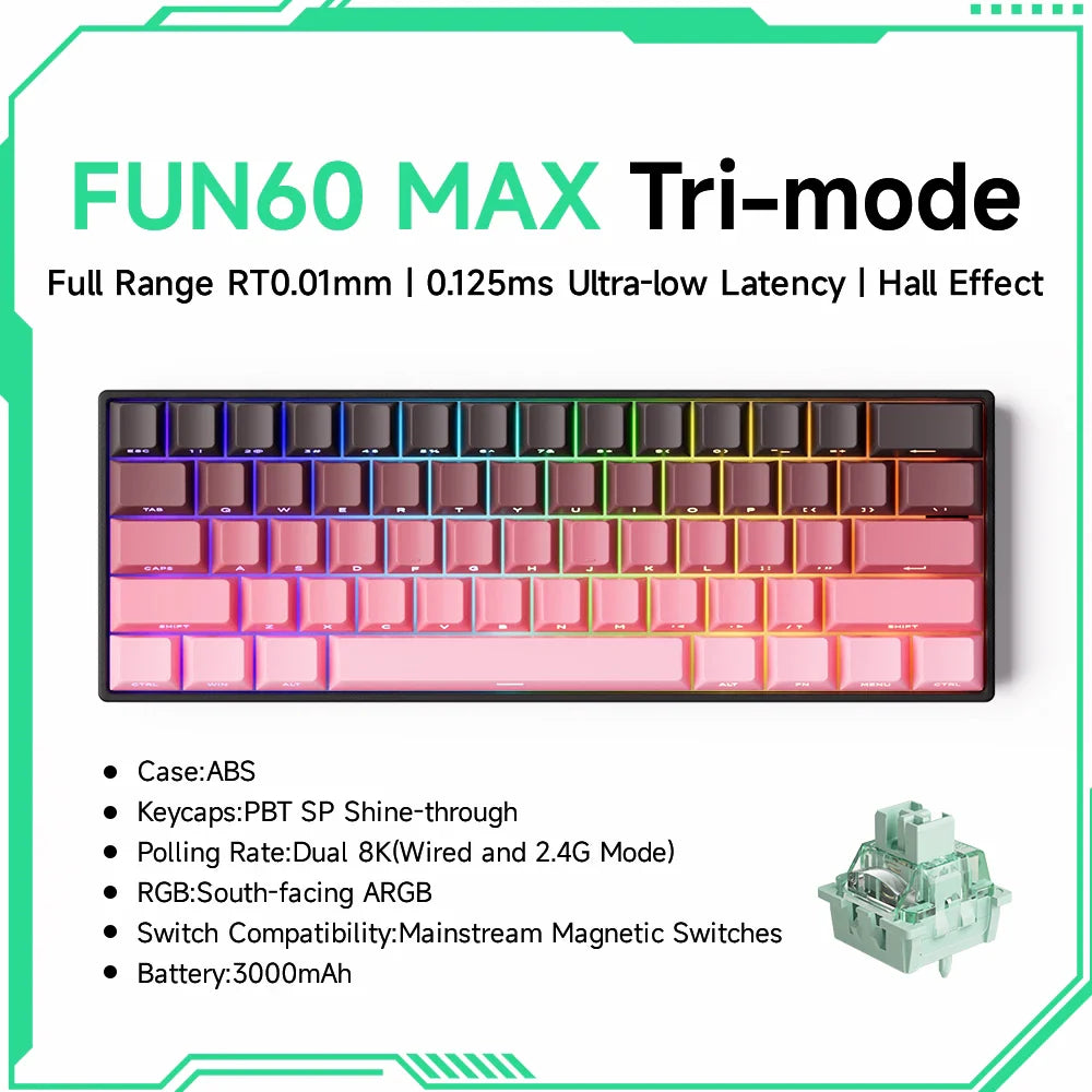 Akko MonsGeek FUN60 60% Mechanical Gaming Keyboard – Magnetic Switch, 8K Rapid Trigger, ARGB HE/TMR Custom Keyboard