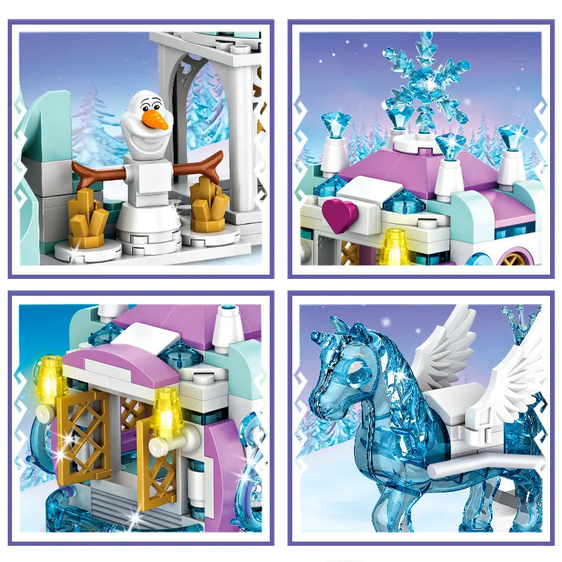 Princess Luxury Ice Castles Playground House Building Blocks Set - Winter Snow Horse Figures Toy for Girls, DIY Gift