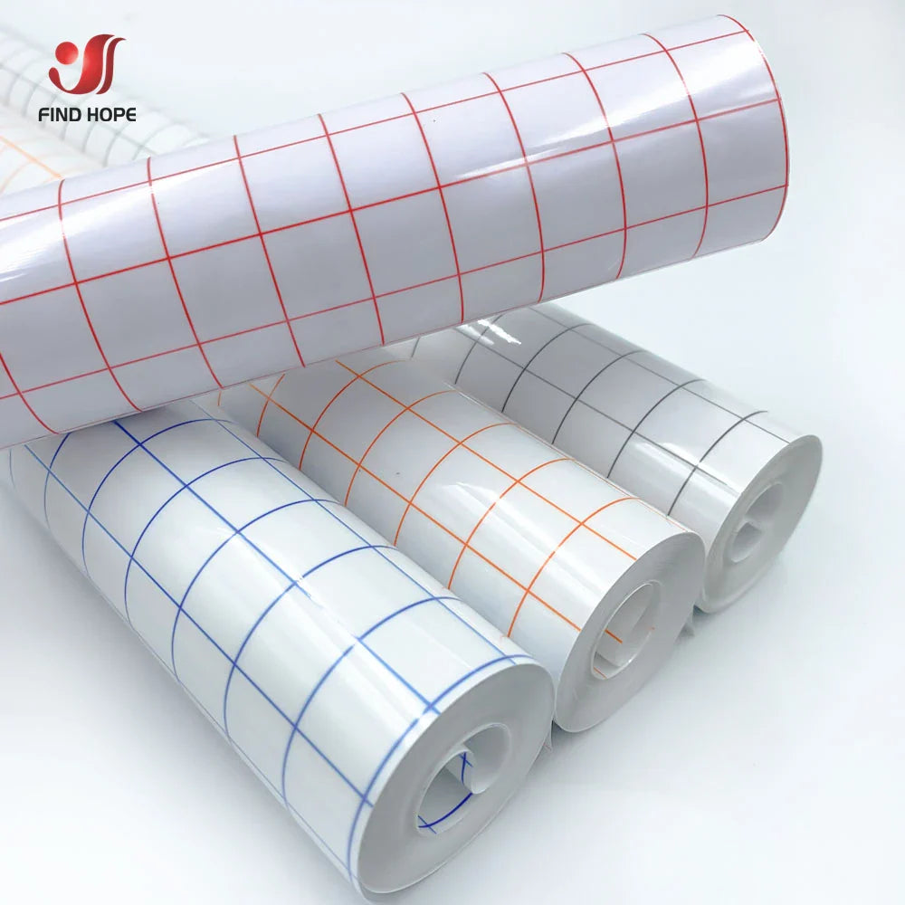 12 x 196 Inch Clear Vinyl Application Tape – Blue/Red Grid Transfer Paper for Car, Wall, and Craft Decals