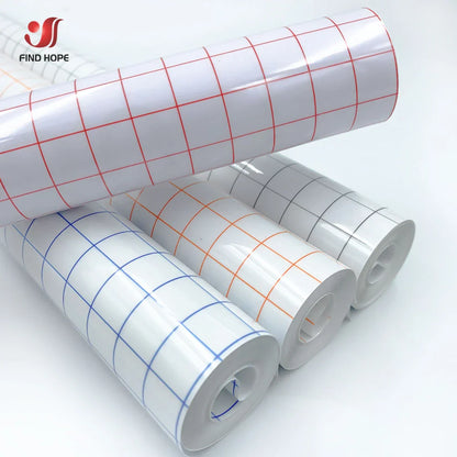 12 x 196 Inch Clear Vinyl Application Tape – Blue/Red Grid Transfer Paper for Car, Wall, and Craft Decals