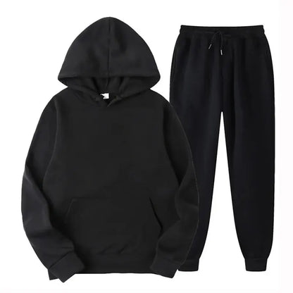 Men's Autumn/Winter Solid Hoodie & Pants Set — Casual Sports Two-Piece (S–4XL)