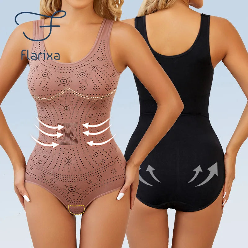Flarixa Plus Size Shapewear Bodysuit – Open Crotch Seamless Slimming Underwear Postpartum Body Shaper 5XL