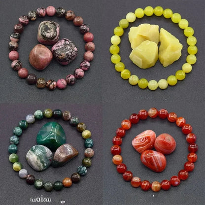 8MM Natural Epidote Zoisite & Lava Stone Bead Bracelet - Tiger Eye & Quartz Jewelry for Women