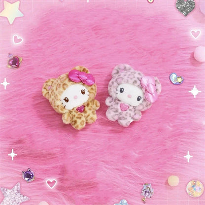 Sanrio Leopard Print Bear Hello Kitty Keychain – Plush Doll Pendant, Cartoon Kitty Cat Bag Decoration, Perfect Gift