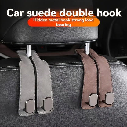 Car Seat Headrest Hooks – PU Leather Storage Organizer Hanger for Bags, Coats & Universal Auto Use