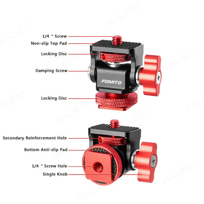 Mini Monitor Mount Holder – Adjustable Tripod Head with Cold Shoe Adapter for Flash, Microphone & Fill Light