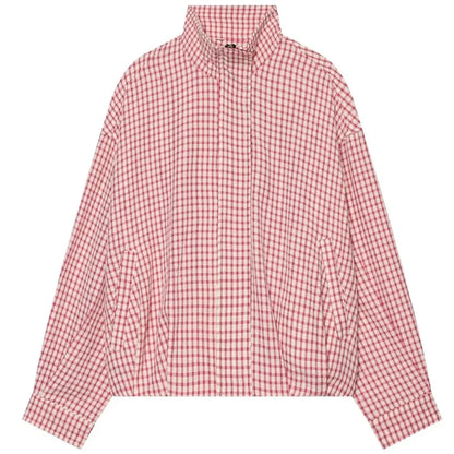 HXAO Plaid Bomber Jacket for Women - Oversized Cropped Long Sleeve Zipper Jacket for Spring & Autumn Casual Wear
