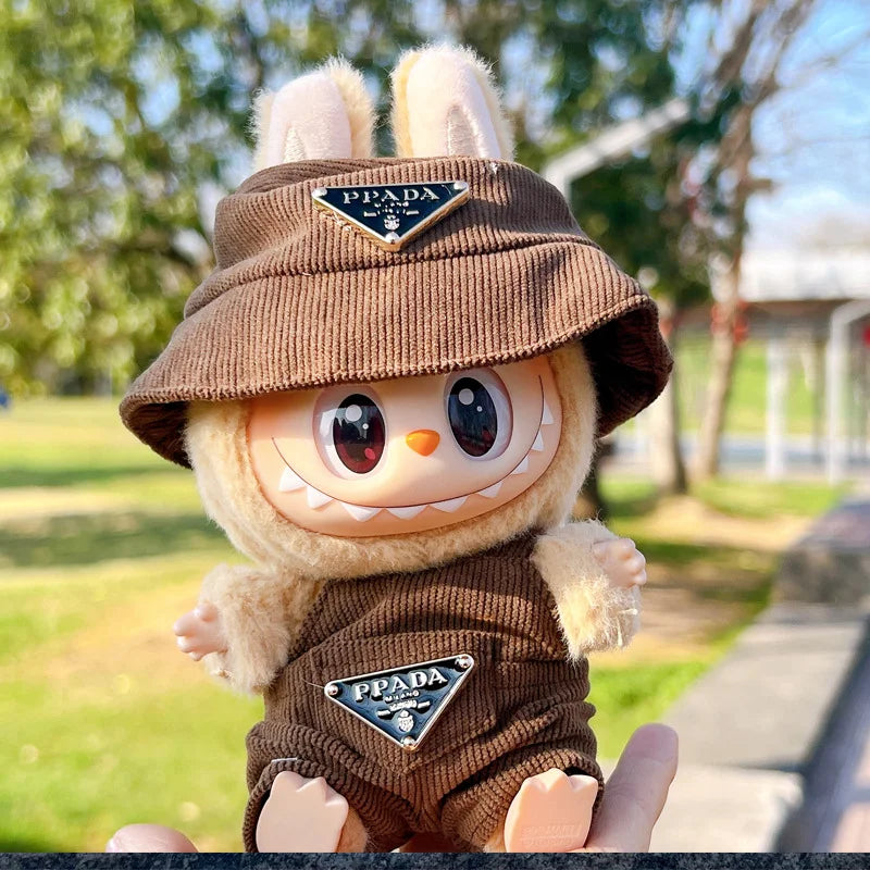 New Corduroy Doll Clothing Set for 17cm Labubu – Hat, Clothes & Shoes | DIY Accessories & Party Toy Gifts