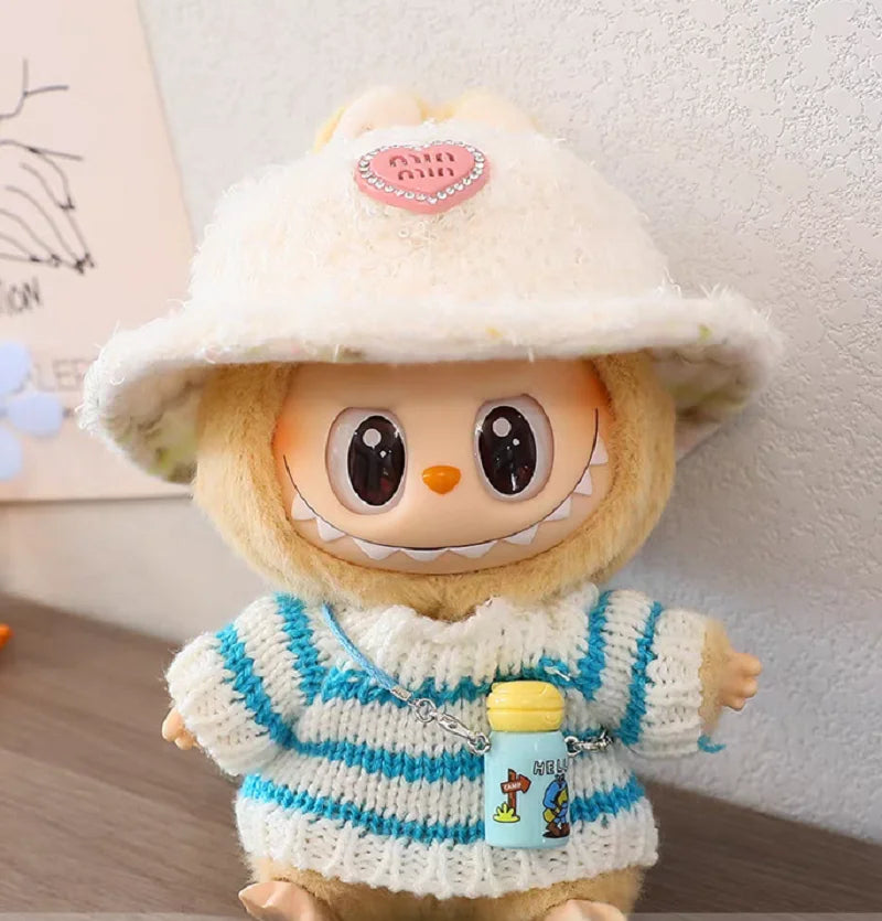 Labubu Striped Sweater Outfit - Matching Hat Pendant, Customizable Doll Accessories