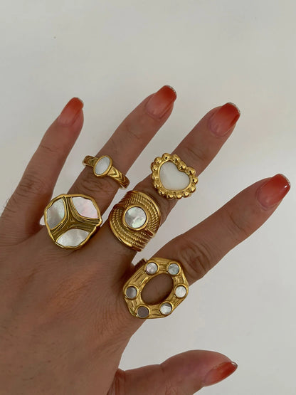 Peri'sbox Elegant Gold Plated Oval Heart Ring – White Mother of Pearl Women’s Waterproof Party Jewelry Gift