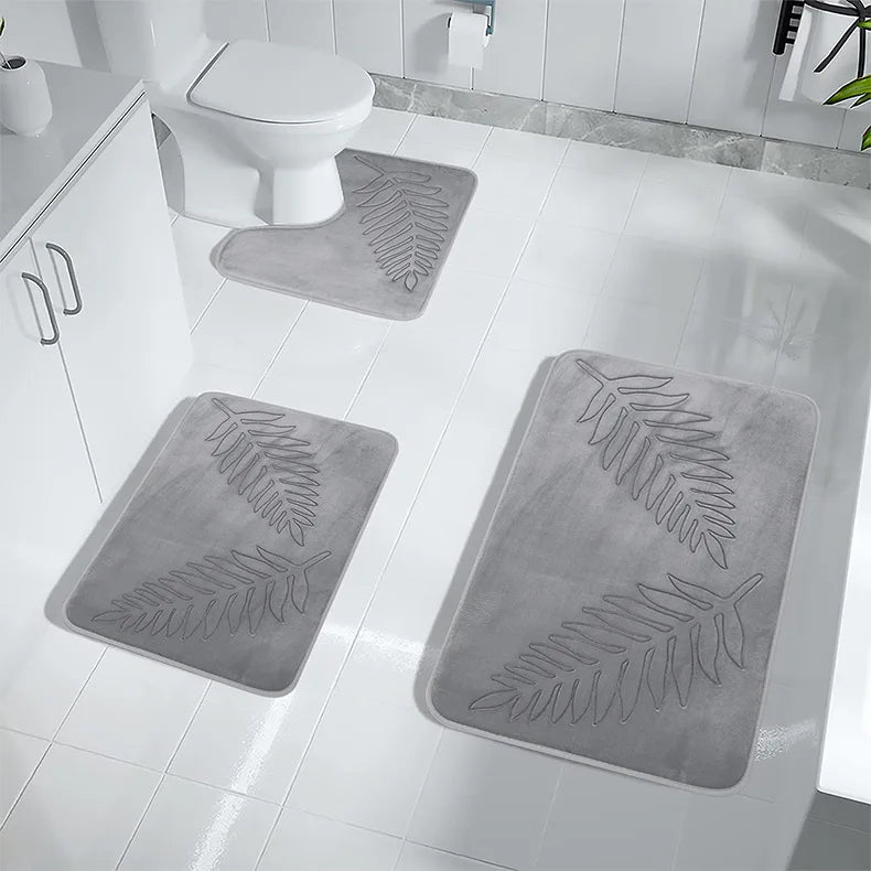 3Pcs Anti-Slip Bath Rug Set – Non-Slip Quick Dry Absorbent Bathroom Mat, Machine Washable Shower Carpet for Home