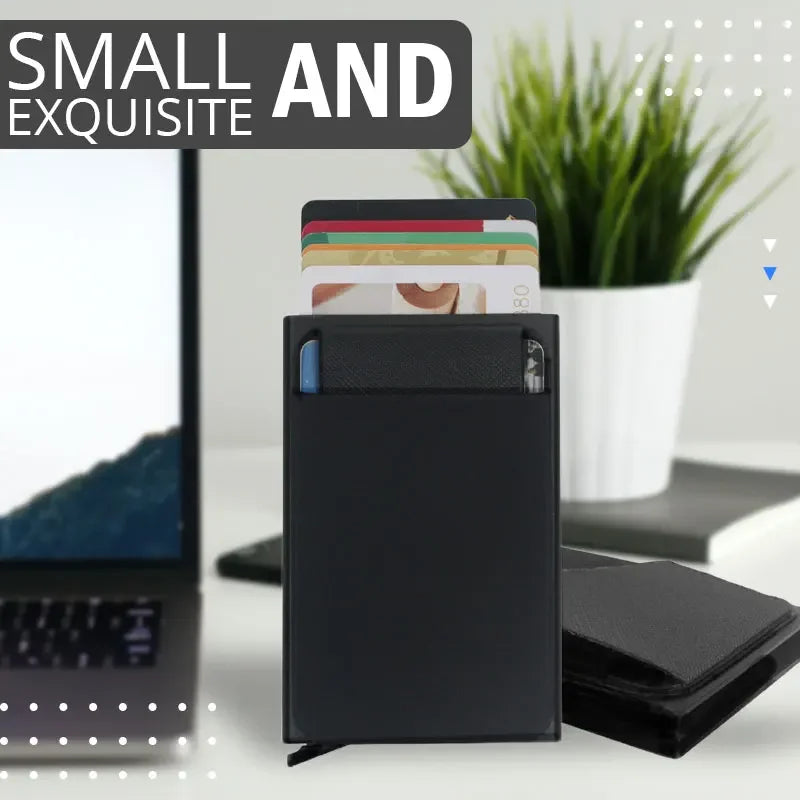 Automatic Flip Card Holder Sleeve — Large Capacity Metal Wallet with 12 Slots, Anti-Theft Credit Card Case for Men