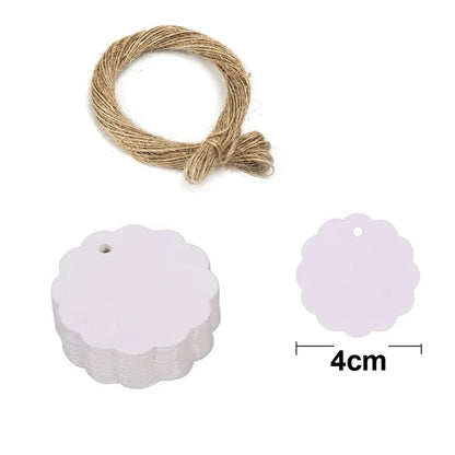 100PCS Hemp Rope & 20m Gilded Hanging Tags – Cowhide Black & White Cardboard Blank DIY Heart & Circle Labels